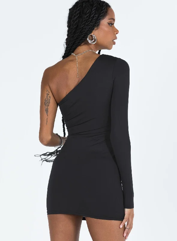 Tomer One Shoulder Mini Dress Black